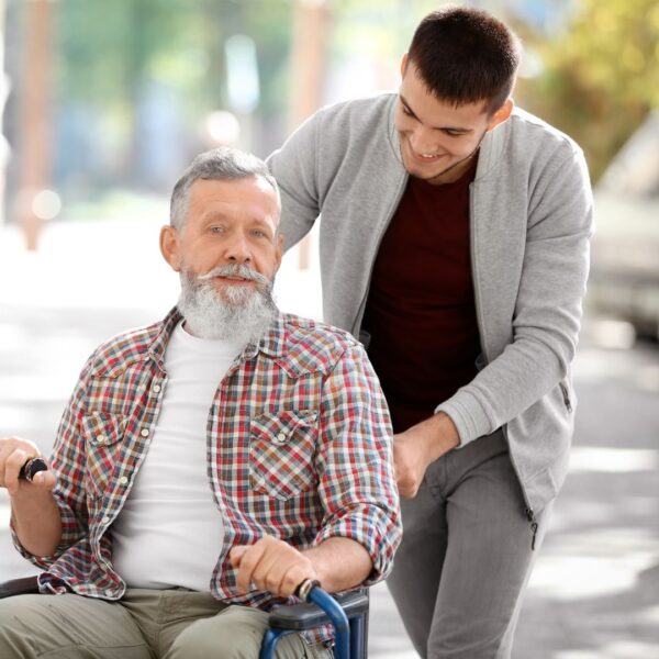 man taking care of father
